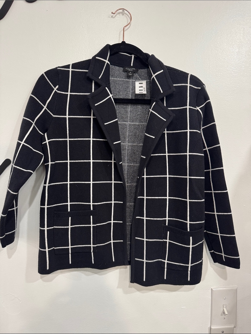 Ann Taylor Factory Black Windowpane Knit Blazer